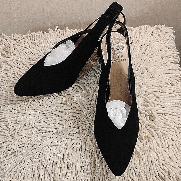 Vince Camuto Tashinta Black Suede Slingback Pointy Toe Heels - Picture 2 of 9